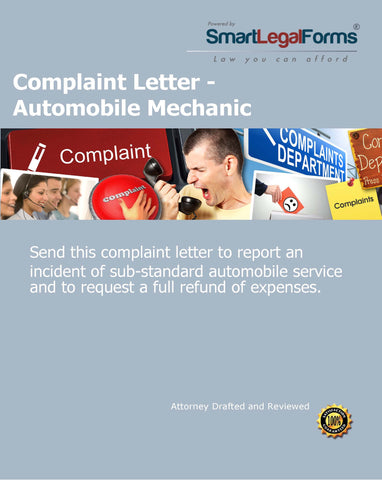Complaint Letter - Automobile Mechanic - SmartLegalForms