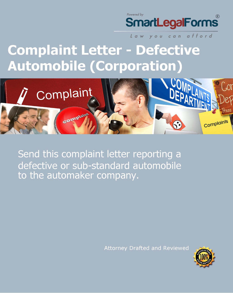 Complaint Letter - Defective Automobile (Corporation) - SmartLegalForms