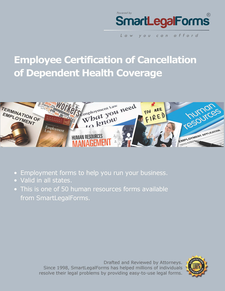 Employee Certification of Cancellation of Dependent Health Coverage - SmartLegalForms