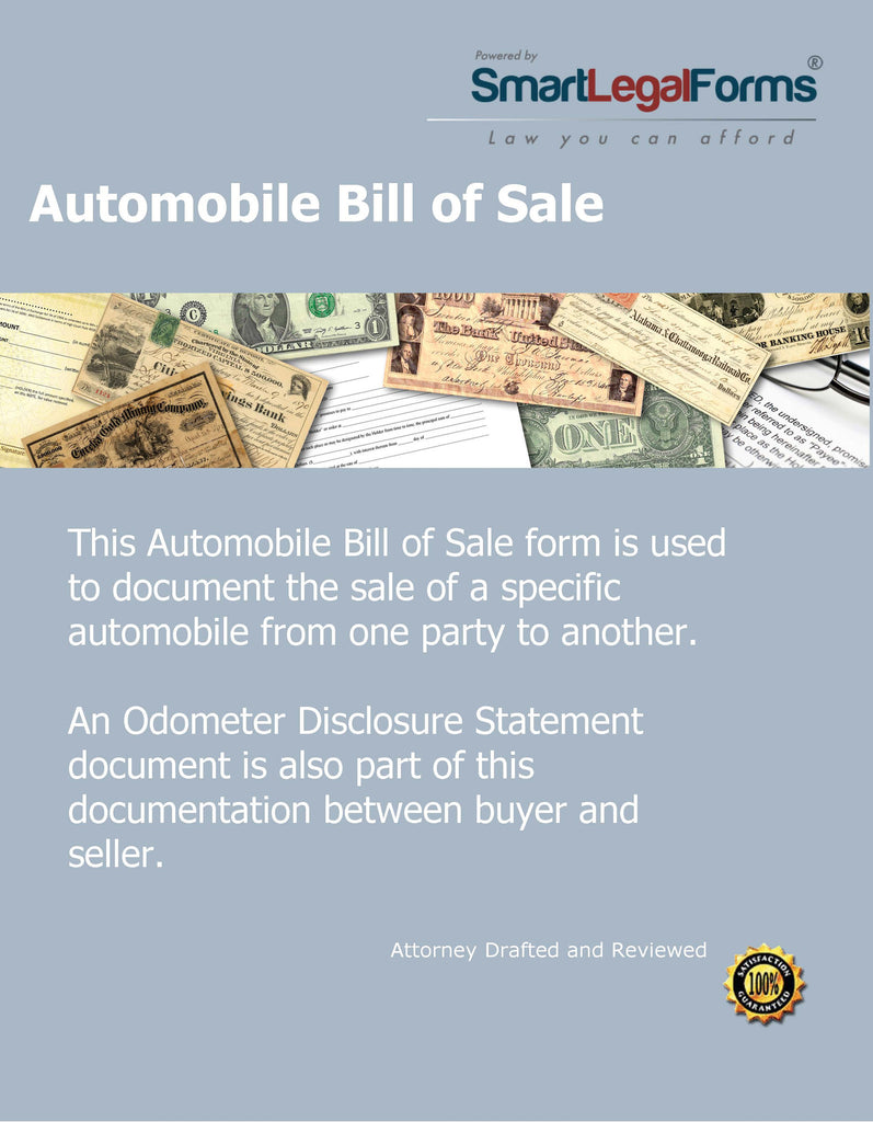 Automobile Bill of Sale - SmartLegalForms