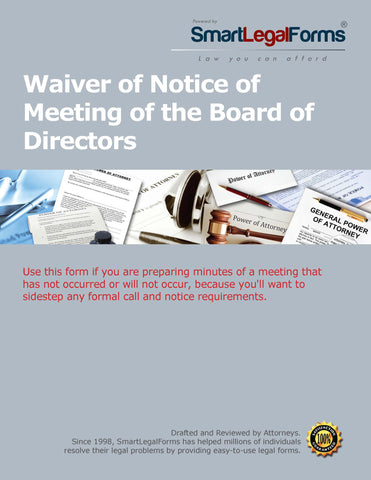 Waiver of Notice of Meeting of the Board - SmartLegalForms
